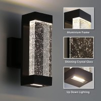 Cerdeco Modern Crystal Bubble Outdoor Wall Light, Matte Black Painted, 12W 3500K Warm White Up Down Light Fixture