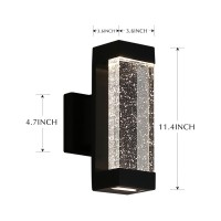 Cerdeco Modern Crystal Bubble Outdoor Wall Light, Matte Black Painted, 12W 3500K Warm White Up Down Light Fixture