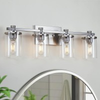 Diniluse 4 Light Bathroom Vanity Light Brushed Nickel Bathroom Light Fixture With Clear Glass Shade Bathroom Wall Sconces Over