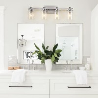 Diniluse 4 Light Bathroom Vanity Light Brushed Nickel Bathroom Light Fixture With Clear Glass Shade Bathroom Wall Sconces Over