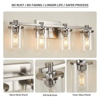 Diniluse 4 Light Bathroom Vanity Light Brushed Nickel Bathroom Light Fixture With Clear Glass Shade Bathroom Wall Sconces Over