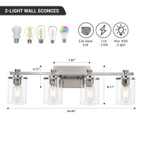 Diniluse 4 Light Bathroom Vanity Light Brushed Nickel Bathroom Light Fixture With Clear Glass Shade Bathroom Wall Sconces Over