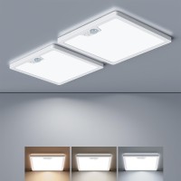 Annaror 2 Pack Wired Motion Sensor Led Ceiling Light 18W 1800Lm Flush Mount Lighting Fixture 3 Cct 3 Timer 87 Inch Square Mo