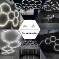 Cdkmax 24 Pack Hexagon Led Garage Lights,192W 26400Lm 6500K Hexagon Led Lighting System Ultrabright Car Detailing Ceiling Shop Light For Garage Workshop Basement Gym Warehouse (5 Hex System)