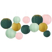 Aobkiat 12Pcs Paper Lanterns Decorations Size Of 8 10 12, Sage Pink Chinese Round Paper Hanging Decorative Ball Lanterns Lamps For Wedding Engagement Anniversary Bridal Baby Shower Birthday Party