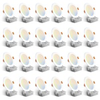 Amico 24 Pack 6 Inch 5Cct Ultra-Thin Led Recessed Ceiling Light With Junction Box, 2700K/3000K/3500K/4000K/5000K Selectable, 1050Lm Brightness, Dimmable Canless Wafer Downlight, 12W Eqv 110W-Etl&Fcc