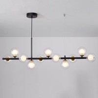 Bepuzz Modern Globe Sputnik Chandelier Linear Chandeliers Pendant Lights Dna Molecular Ceiling Hanging Lighting 11-Light Mid Century Chandelier For Living Room Dining Room Farmhouse (Clear)