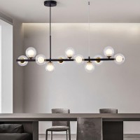 Bepuzz Modern Globe Sputnik Chandelier Linear Chandeliers Pendant Lights Dna Molecular Ceiling Hanging Lighting 11-Light Mid Century Chandelier For Living Room Dining Room Farmhouse (Clear)