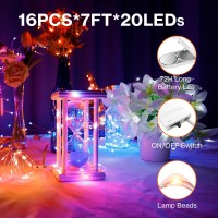 Olafus 16 Pack Multicolor Fairy Lights Battery Operated Mini Multi Color String Light Waterproof Ip68 7Ft 20 Led Colorful Bott