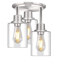 Rottogoon Semi Flush Mount Ceiling Light, 3 Light Close To Ceiling Light Fixtures, Brushed Nickel Finish Kitchen Light Fixtures With Clear Glass Shades, Modern Hallway Light Fixtures Ceiling Mount