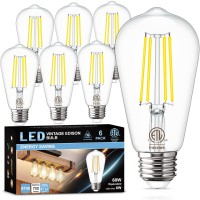 E26 Led Light Bulb E26 Standard Base, Golspark 6W 5000K Daylight Vintage E26 Led Edison Bulbs 60 Watt Equivalent, St58 Filament Type A Clear Light Bulbs For Fan Light, 85+Cri 700Lm Non-Dimmable 6 Pack