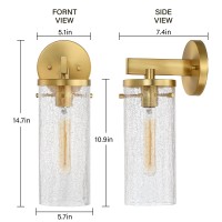 Untrammelife 1-Light Gold Wall Sconce, Modern Crackle Glass Bathroom Vanity Light Fixtures, Indoor Wall Light Fixtures For Bedroom, Hallway, Mirror