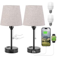 Acaxin Black Bedside Lamps For Bedrooms Set Of 2 - Table Nightstand Lamp With 3 Color Modes, Small Lamp With Usb C+A Charging Port And Ac Outlet, Mini Lamp For Side Table, Mini Bed Side Lamp For Kids