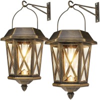 Teklaps Solar Wall Lantern Lights 2 Pack,Outdoor Hanging Solar Lights Decoration,Anti-Rust & Waterproof Stainless Wall Lights,Vintage Rust Color + Uv Protection With Glass Lampshade,3000K Warm