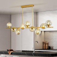 Bepuzz Mid Century Modern Chandelier Island Light Modern Sputnik Chandelier Gold Linear Pendant Light Brushed Brass Linear Hanging Pendant Light For Dining Room Bedroom Kitchen Island (9 Heads)