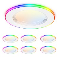 Cloudy Bay [6 Pack] 4 Inch Smart Led Recessed Ceiling Light With Rgb Back Light,Hub Included,10W 2700K-6500K,2W Color Changing Ultra-Thin Recessed Lighting, Baffle Trim Wafer Downlight, Hub Included