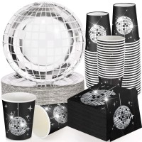 70S Disco Party Supplies Includes 50 Pcs Silver Disco Ball Paper Dinner Plates 50 Pcs Disco Paper Cups 50 Pcs Disco Party Cockta