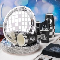 70S Disco Party Supplies Includes 50 Pcs Silver Disco Ball Paper Dinner Plates 50 Pcs Disco Paper Cups 50 Pcs Disco Party Cockta