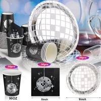 70S Disco Party Supplies Includes 50 Pcs Silver Disco Ball Paper Dinner Plates 50 Pcs Disco Paper Cups 50 Pcs Disco Party Cockta