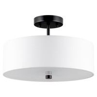 Ludil 3Light Semi Flush Mount Ceiling Light Fixture 13 Black Drum Light Modern Close To Ceiling Light With White Fabric Sha