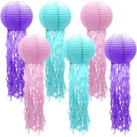 Tusauw 6Pcs Jelly Fish Paper Lanterns For Wedding Kids Birthday Baby Shower Party Decoration Wishes Lantern Ocean Mermaid Themed