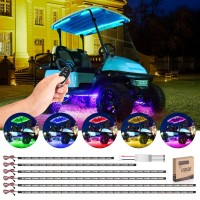 10L0L Golf Cart Underglow Led Light Strip Kit With Canopy Lights, 24 Modes Glow Neon Underbody Lighting With Wireless Remote Control, Sound Active, Water Resistant Flexible Tubes 6Pc