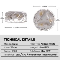 Bargeni Flush Mount Ceiling Light 13Inch Ceiling Light Fixture 3Light Kitchen Light Fixtures Rustic Antique White Finish Farmh