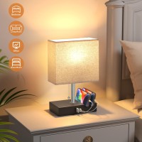 Kakanuo Usb Table Lamp For Bedroom With 3-Color Temperatures Brightness, Dimmable Bedside Nightstand Lamp With Usb-C, Usb-A Charging Ports And Phone Slots, Desk Lamp For Office, Led Bulb Included