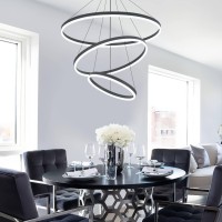 Xgzl Lighting 3Rings D315 Modern Led Chandelier Black Dimmable Pendant Lighting With Remote Control Circular Flush Mount Hig