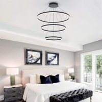 Xgzl Lighting 3Rings D315 Modern Led Chandelier Black Dimmable Pendant Lighting With Remote Control Circular Flush Mount Hig