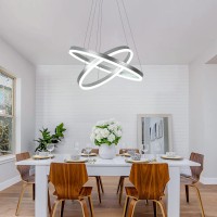 Xgzl Lighting 2Rings Modern Led Chandelier Silver For Dining Room Dimmable Pendant Lighting With Remote Control Circular Flus