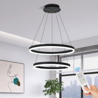 Xgzl Lighting 2Rings Modern Led Chandelier Black For Dining Room Dimmable Pendant Lighting With Remote Control Circular Flush