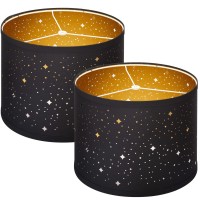 Black Lampshades Set Of 2, Drum Lampshades With Sky Stars Design, 12.6