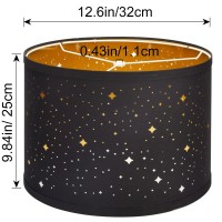 Black Lampshades Set Of 2, Drum Lampshades With Sky Stars Design, 12.6