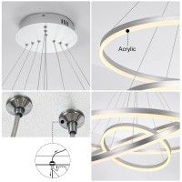 Xgzl Lighting 3Rings D315 Modern Led Chandelier Silver Dimmable Pendant Lighting With Remote Control Circular Flush Mount Hi