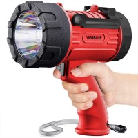 Yierblue Rechargeable Spotlight Flashlight With 300000 Lumen Led, Ip67 Waterproof Long Running Spot Light Searchlight, Impact Resistant Handheld Spotlight With Foldable Stand And Detachable Red Lens