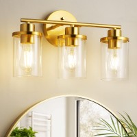 Edishine Bathroom Light Fixtures 3 Light Gold Bathroom Vanity Light Over Mirror Brushed Brass Wall Sconce With Clear Glass Sha