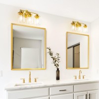 Edishine Bathroom Light Fixtures 3 Light Gold Bathroom Vanity Light Over Mirror Brushed Brass Wall Sconce With Clear Glass Sha