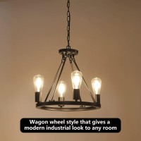 4-Light Plug In Chandelier,Wagon Wheel Style,Black Round Metal Chandelier,Hanging Light With 16.5Ft Cord,On/Off Switch,Modern Industrial Look Outdoor Light Fixture For Gazebo,Bedroom,Dining Room