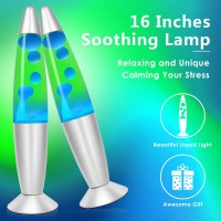 Mdismart Table Magma Lamp 16Inches For Kids Boys And Adults Gifts Liquid Motion Lamp Night Lights With Green Liquid Blue Wax R