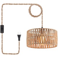 Hchunqjor Coastal Woven Plug In Pendant Light With 14Ft Handmade Woven Light Cord, Rustic Industrial Hemp Rope Hanging Lamp For Bedroom Kitchen Island Decor Farmhouse Living Room, Black