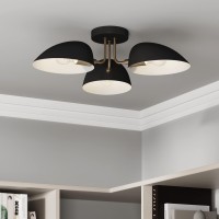 Nathan James Argo Semi Mount Flush Ceiling Light 3Lights Modern Retro Lighting With Black Rounded Shades For Hallway Dining R