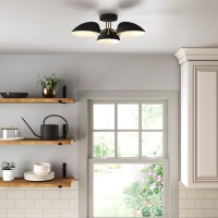 Nathan James Argo Semi Mount Flush Ceiling Light 3Lights Modern Retro Lighting With Black Rounded Shades For Hallway Dining R