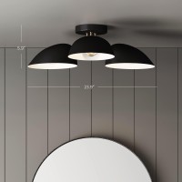 Nathan James Argo Semi Mount Flush Ceiling Light 3Lights Modern Retro Lighting With Black Rounded Shades For Hallway Dining R