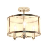 Medium 13 Iron And Glass Shade Industrial 3Light Ceiling Brushed Nickel