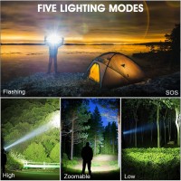 Andak Led Rechargeable Headlamp, 90000 Lumens Super Bright With 5 Modes & Ipx6 Level Waterproof Usb Rechargeable Zoom Headlamp, 90 Adjustable For Outdoor