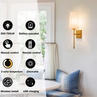 Slim Wall Light Fixture Battery Operated Wall Sconce Set Of Two White Fabric Shade Wall Sconce With Remote Control, Indoor Not Hardwired Dimmable Battery Powered Wall Lamp For Bedroom, Bulb Included (