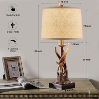 Touch Rustic Deer Antler Table Lamps Set Of 2 For Living Room 3 Way Dimmable Farmhouse Bedside Lamps With 2 Usb Ports Hunting Th