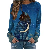 Womens Sweatshirt Graphic Color Block Crewneck Sweatshirts Animal Print Tops For Women Gradient Long Sleeve Shirts A-Blue