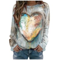 Womens Sweatshirt Graphic Color Block Crewneck Sweatshirts Animal Print Tops For Women Gradient Long Sleeve Shirts K-White